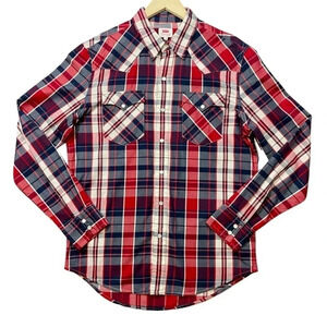 Levi’s Red Blue Plaid Western Snap Shirt Men’s Medium NWT